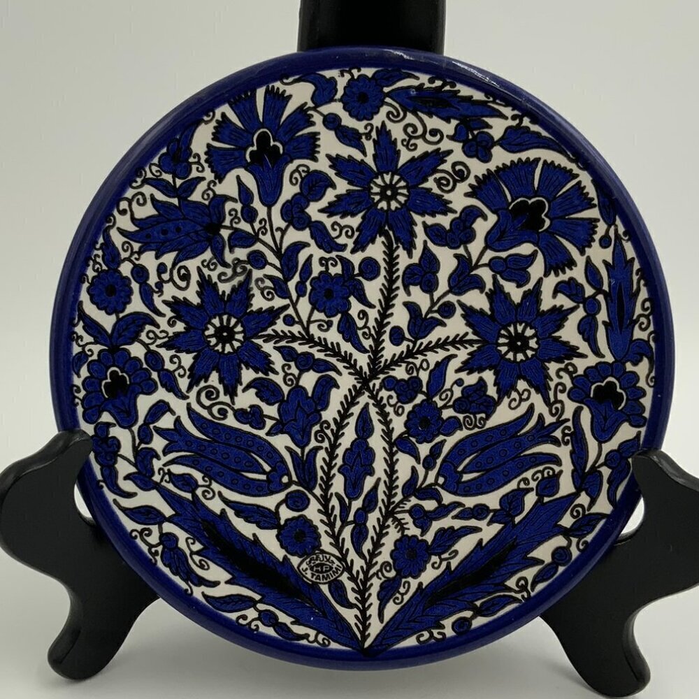 Handmade J. Tamimi Jerusalem Blue and White Floral Plate Wall Hanging 6 1/2" - Picture 5 of 6